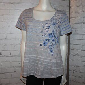 🌫️🌸📏 Striped Floral Tee · Relativity · Size XL